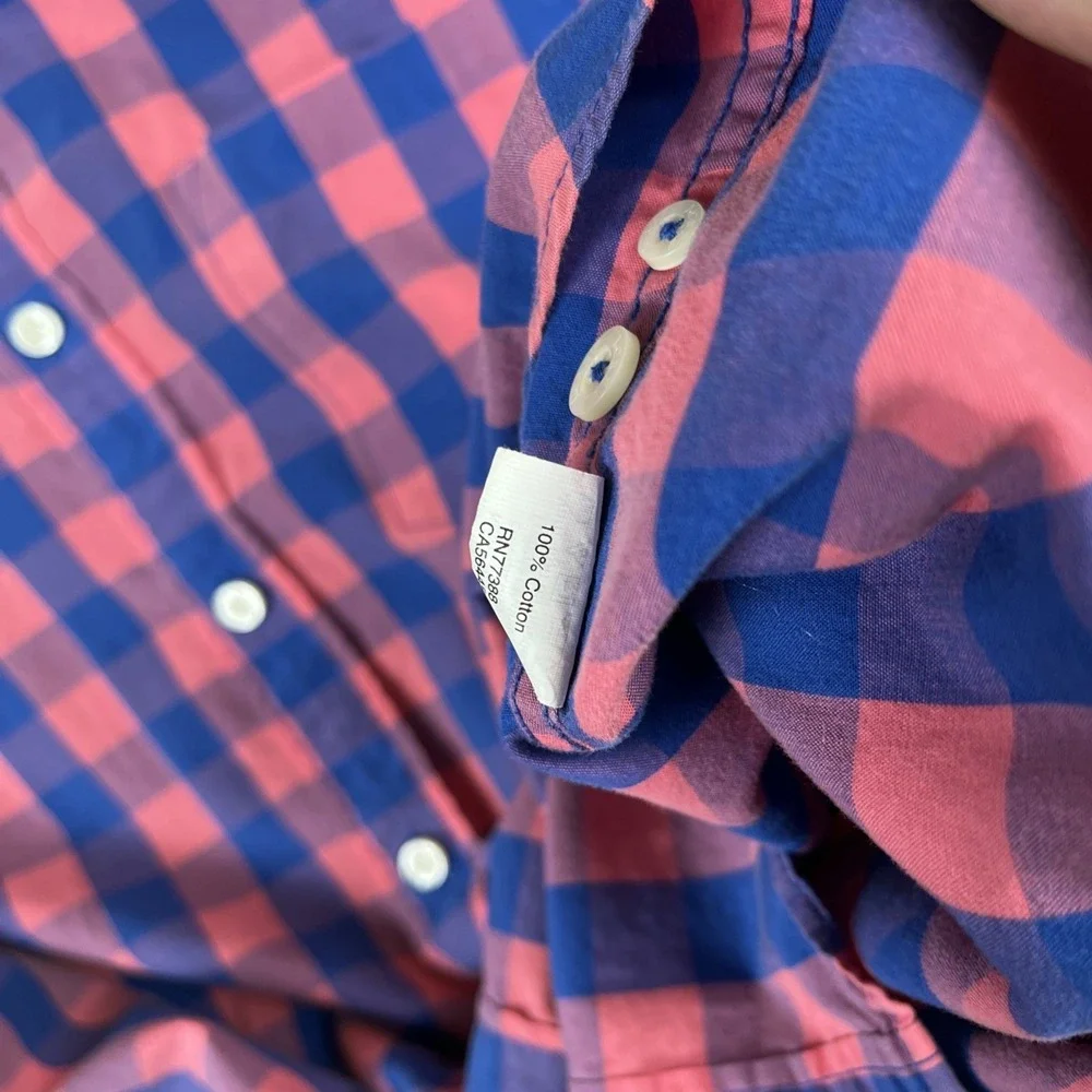 J Crew‎ Shirt Mens M Red(Pink)Blue Gingham Check Slim Untucked Stretch Button